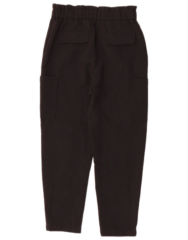 Zara Mujer Pantalones Cargo Cónicos De Cintura Alta Pequeño W26 L26 Poliéster Negro