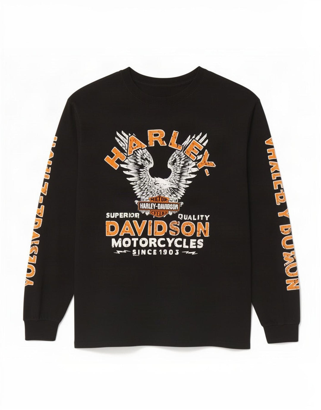 Harley Davidson Mens Graphic Top Manga Larga Grande Algodón Negro