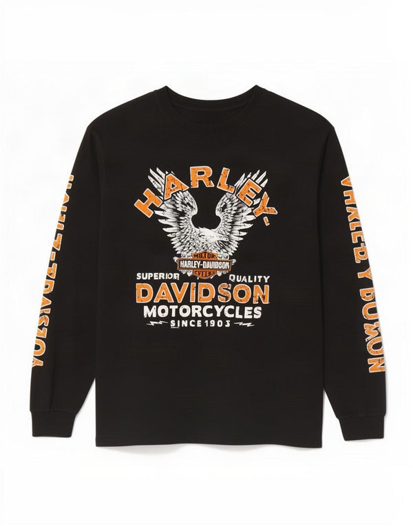 Harley Davidson Mens Graphic Top Long Sleeve Large Black Cotton