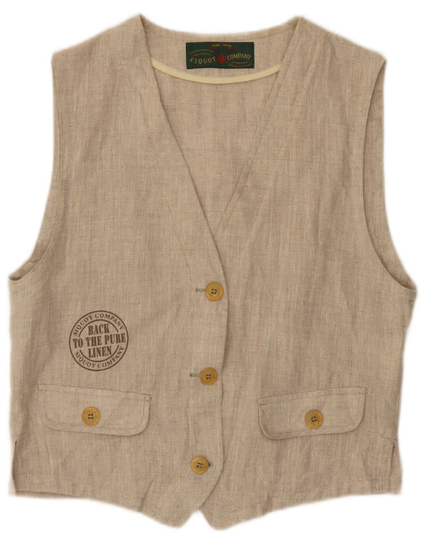 Vintage mujer chaleco Reino Unido 8 pequeño lino beige
