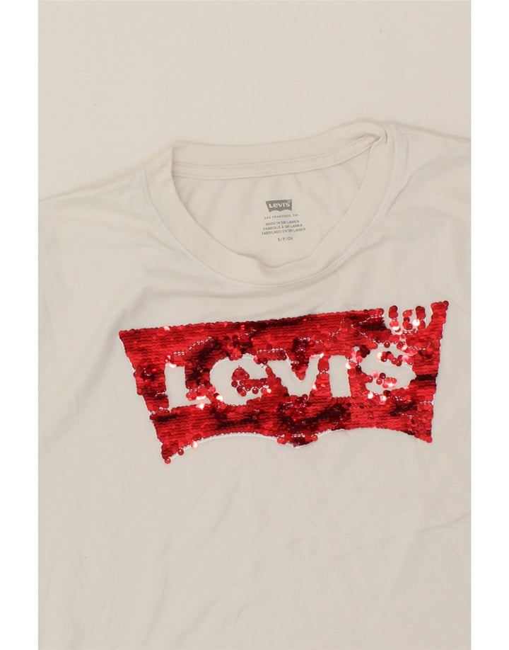 LEVI'S Womens Crop Oversized Graphic T-Shirt Top UK 10 Small White Vintage Levi's and Second-Hand Levi's from Messina Hembry 