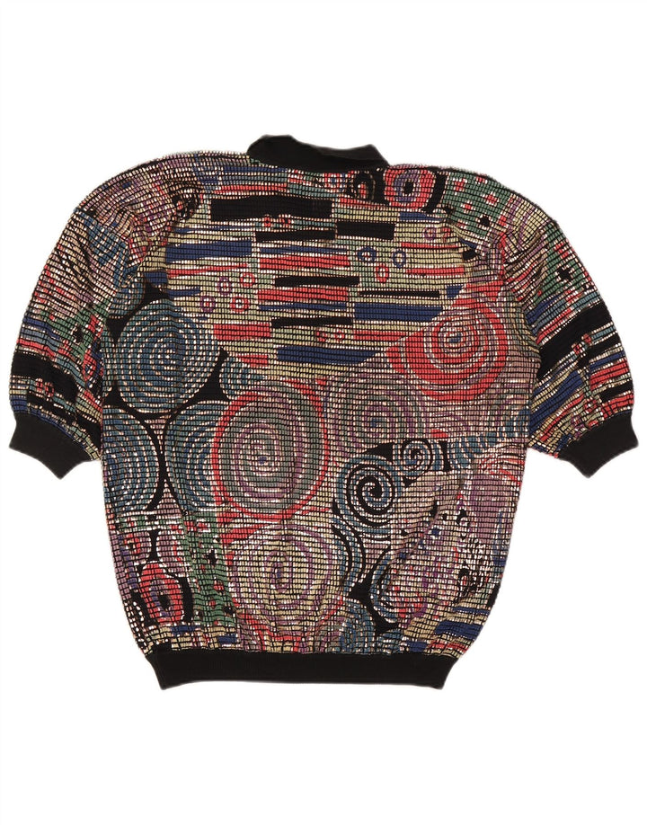 Vintage mujer polo cuello jersey suéter Reino Unido 16 acetato multicolor grande