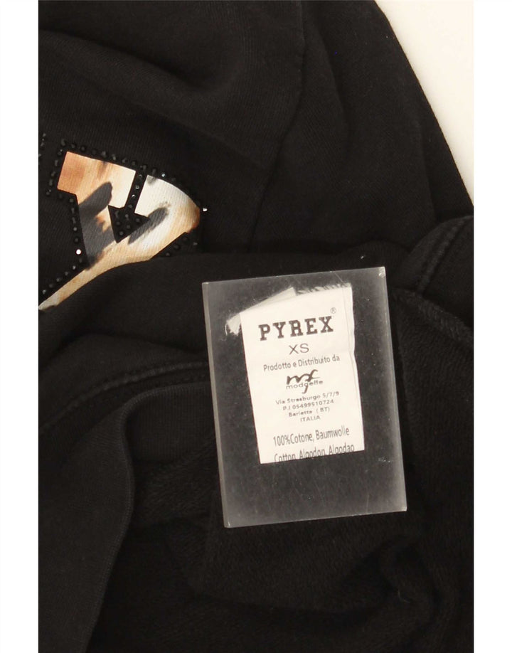 Pyrex Sudadera gráfica para mujer Jumper UK 6 XS Algodón negro