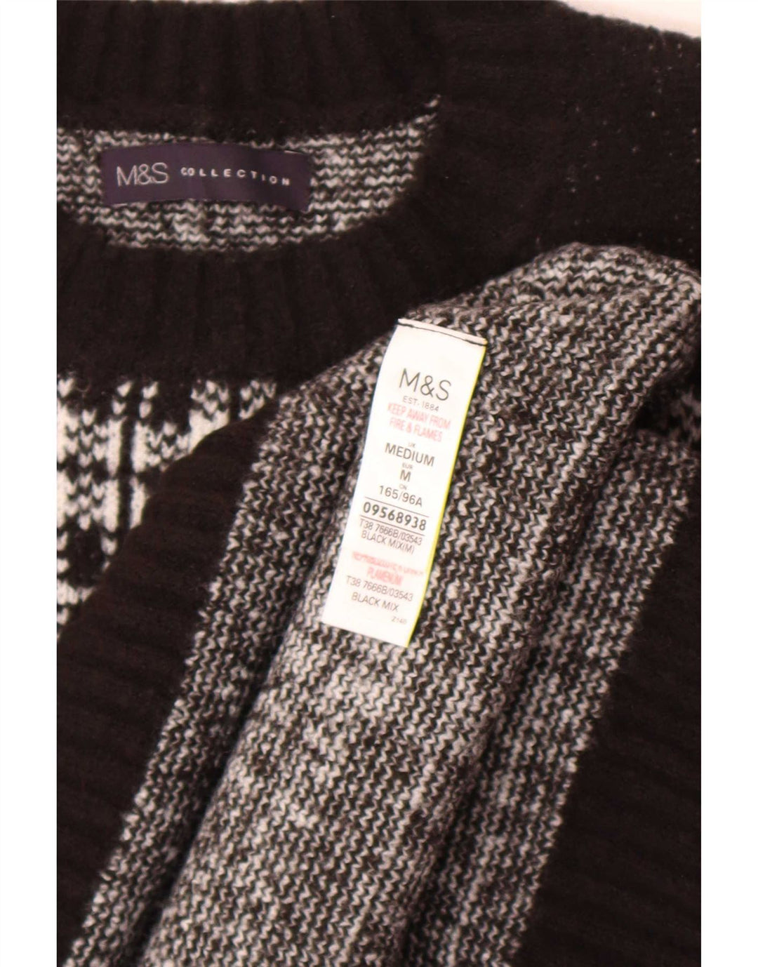 Marks & Spencer Suéter tipo jersey con cuello barco para mujer UK 44 Medium Black Check