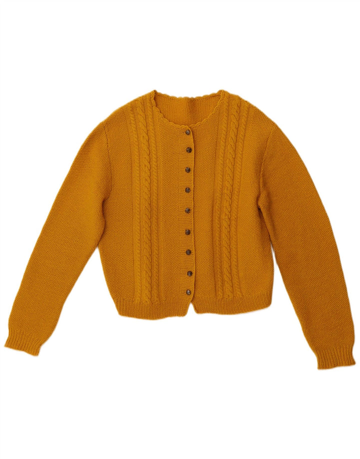 VINTAGE Mujer Crop Cardigan Suéter Reino Unido 10 Pequeño Amarillo