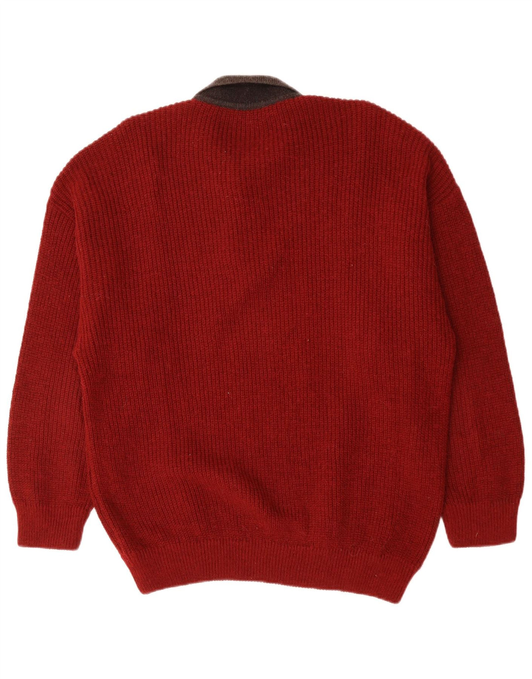 VINTAGE Hombres Polo Cuello Jersey Suéter Grande Rojo Geométrico
