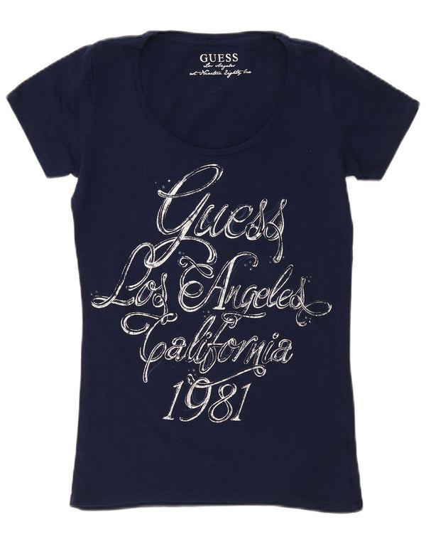 Guess Camiseta gráfica para mujer Top UK 12 Medium Azul marino