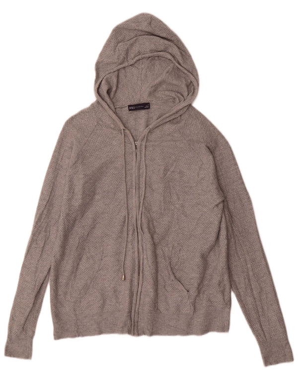 Marks & Spencer Suéter tipo cárdigan con capucha para mujer UK 10 Small Grey Viscosa