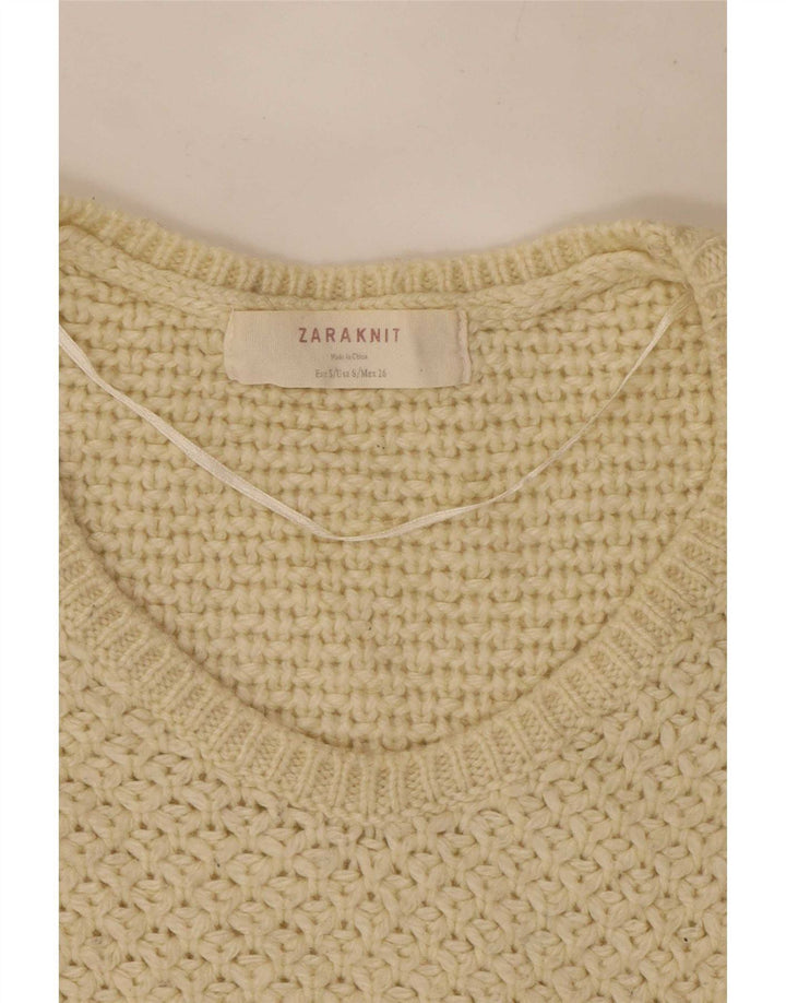 Zara Mujer Suéter De Gran Tamaño Con Cuello En V UK 10 Small Off White