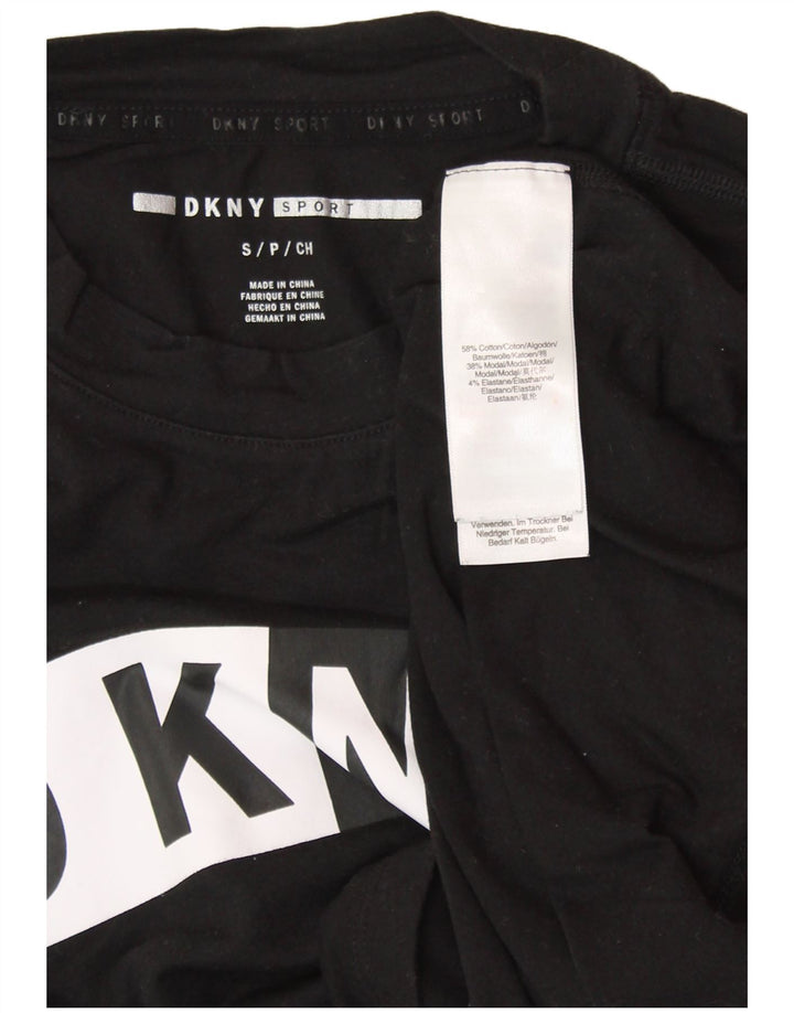 DKNY Top sin mangas gráfico para mujer UK 10 Small Black Cotton