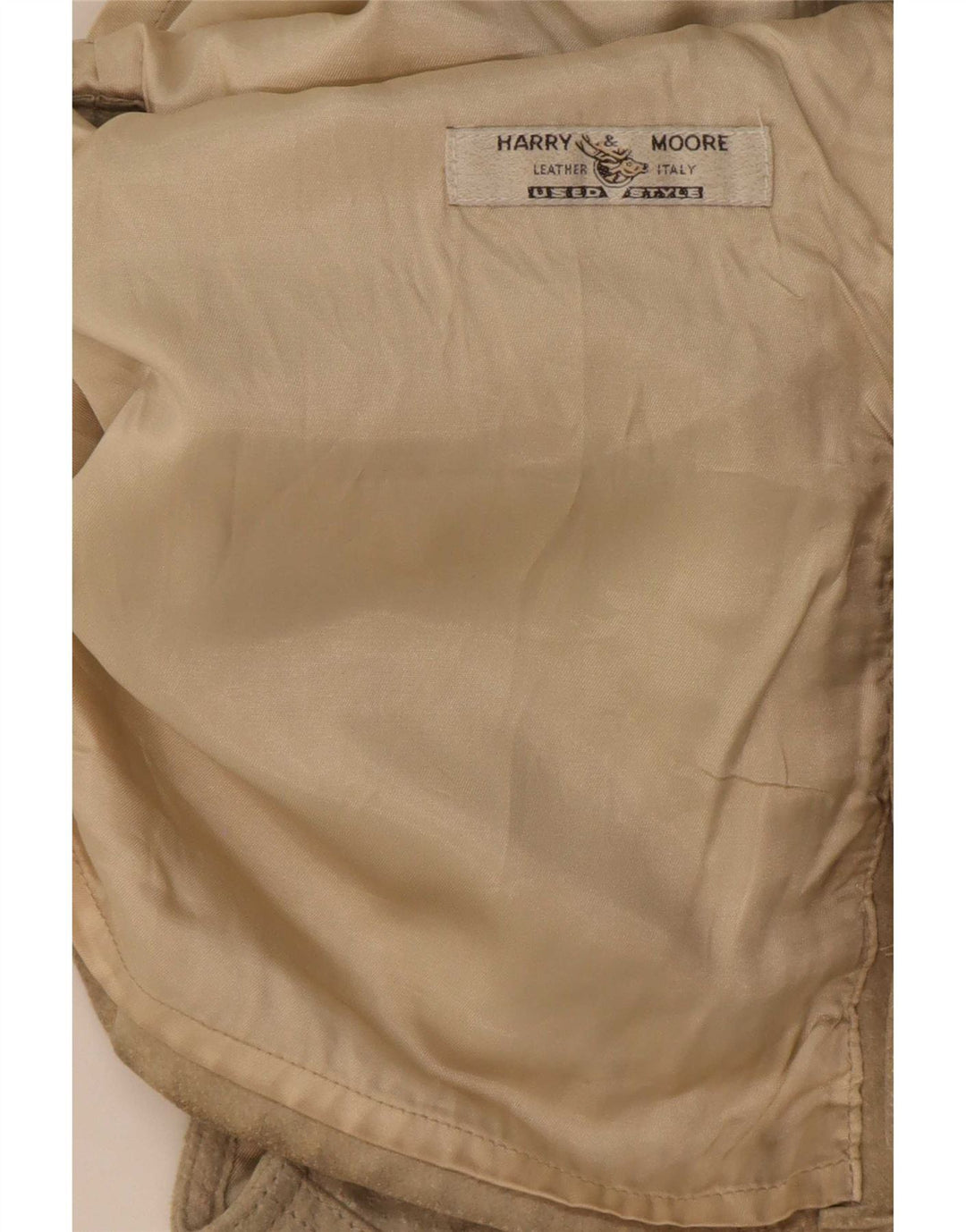 Vintage hombres ante utilidad chaleco IT 48 cuero beige medio