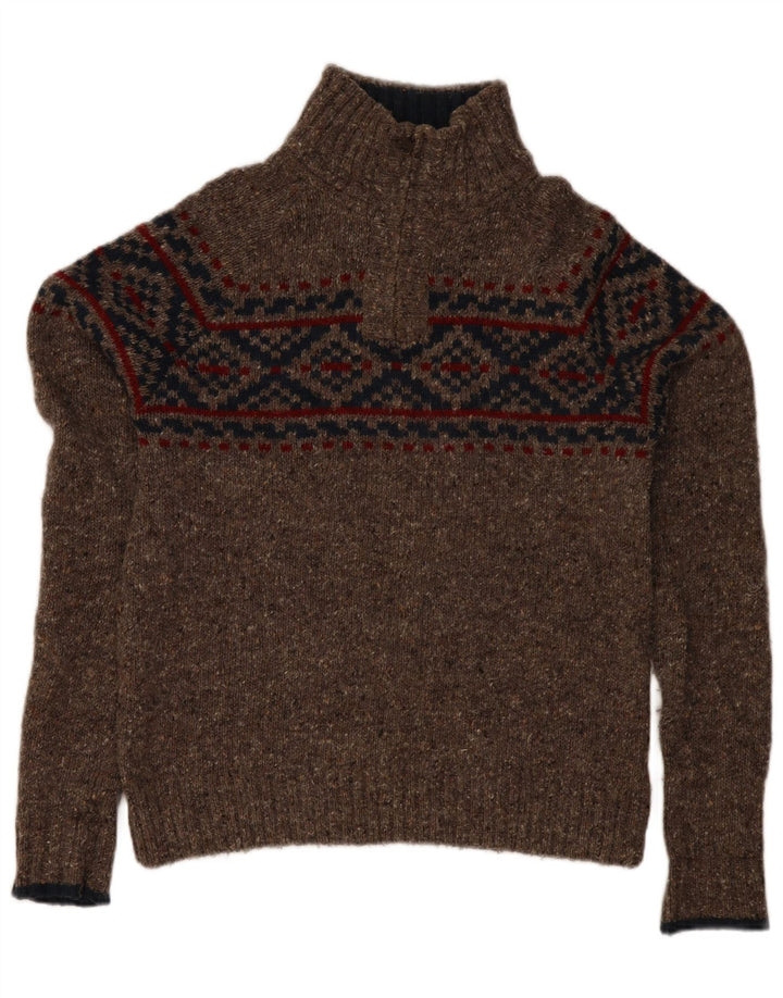 Jersey de hombre con cuello y cremallera de lana Fair Isle en marrón medio de Fat Face