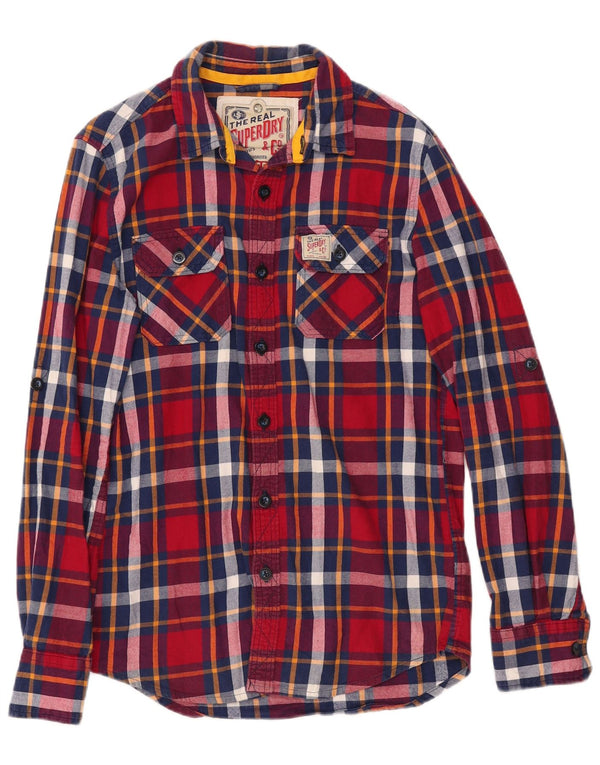 SUPERDRY Camisa de franela de corte clásico de algodón a cuadros rojos pequeños para hombre