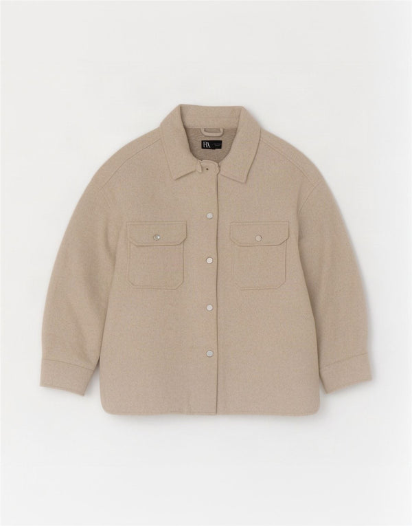 Zara Mujer Camisa Sobrecamisa Franela UK 8 XS Beige Poliéster
