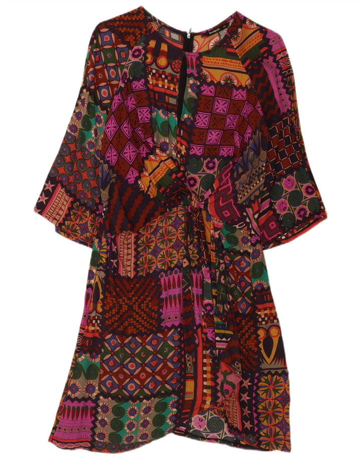 Desigual Vestido Básico Manga 3/4 Mujer EU 38 Mediano Multicolor Bohemio