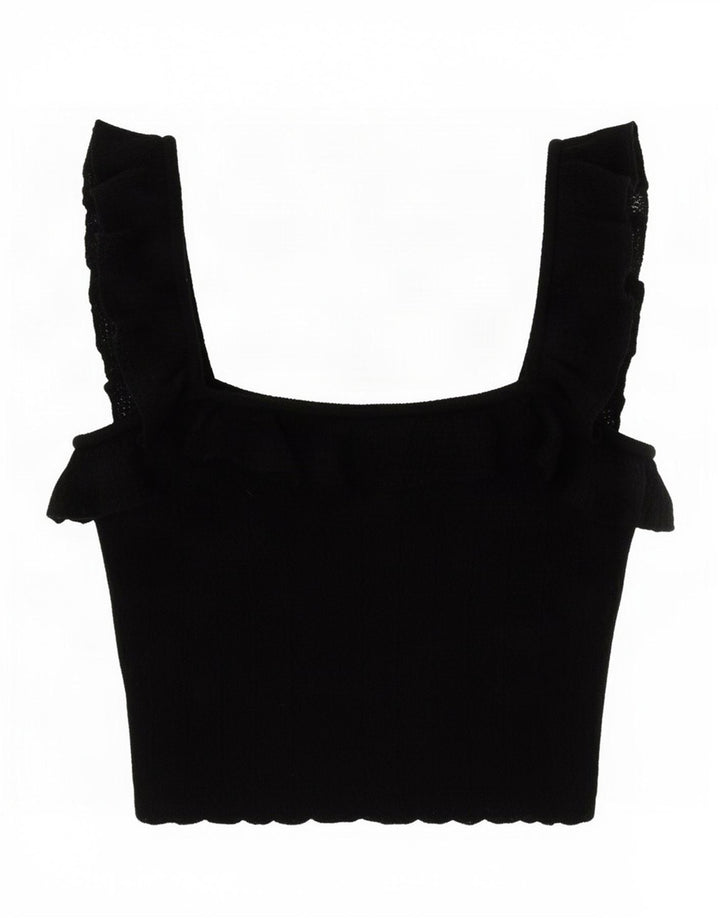 Zara Mujer Crop Top UK 8 Small Viscosa Negra