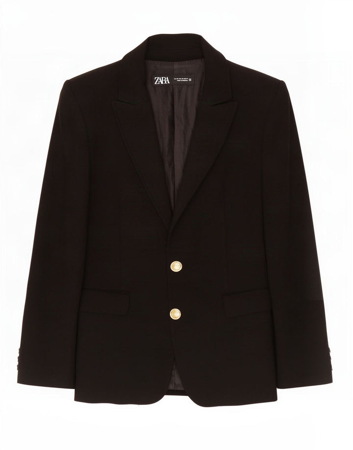 Zara Mujer Chaqueta Blazer De 2 Botones UK 6 XS Poliéster Negro