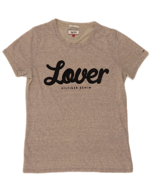 Tommy Hilfiger Camiseta gráfica para mujer Top UK 10 Small Grey Moteado