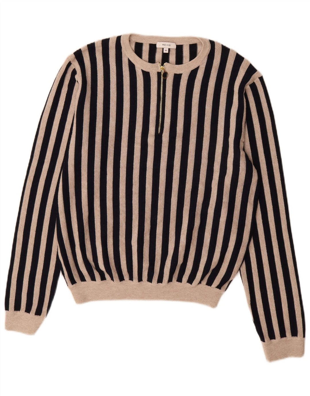 Reiss Suéter tipo jersey con cremallera y cuello para mujer UK 40 Mediano Poliéster a rayas negras