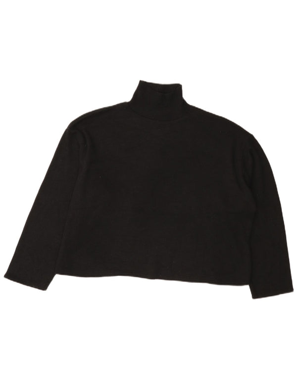 Zara Mujer Crop Suéter De Cuello Alto De Gran Tamaño UK 44 Grande Negro