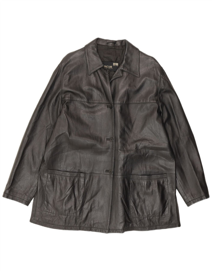 Chaqueta de cuero vintage para mujer IT 54 3XL cuero negro