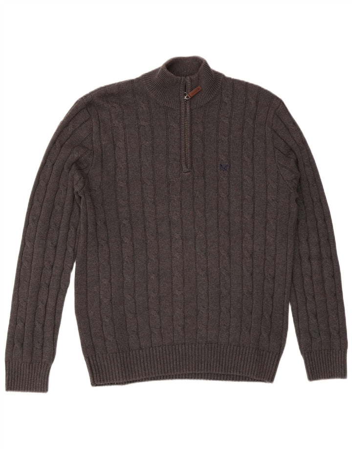Crew Clothing - Jersey con cuello y cremallera para hombre, algodón gris medio