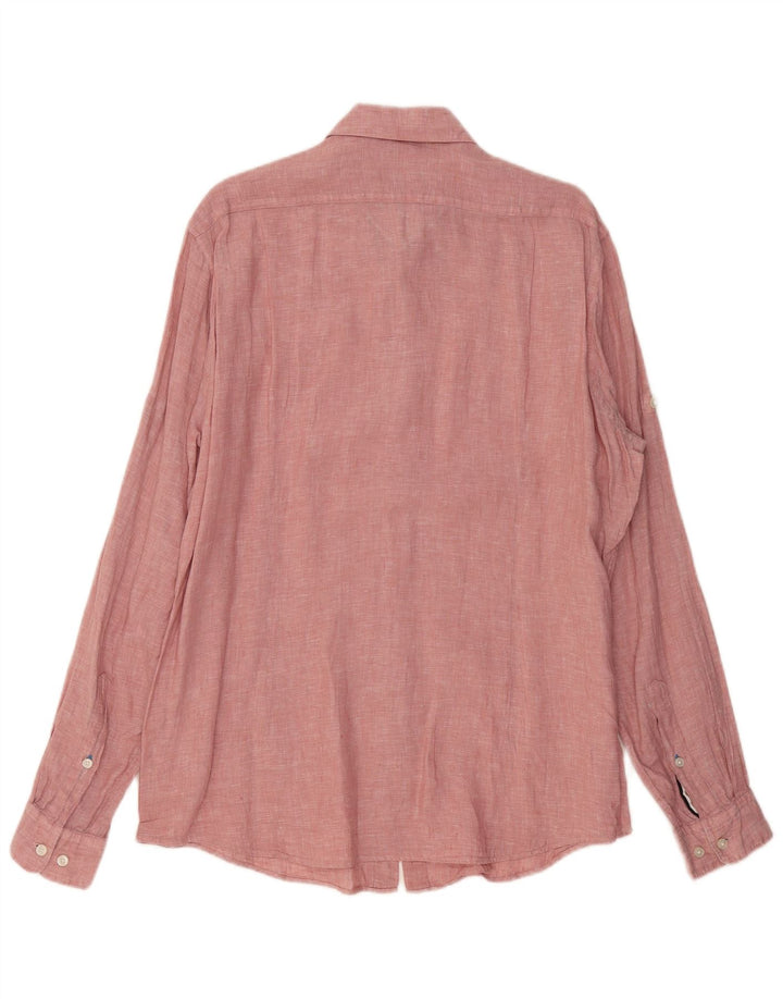 HUGO BOSS Camisa de corte regular para hombre de lino moteado rosa grande