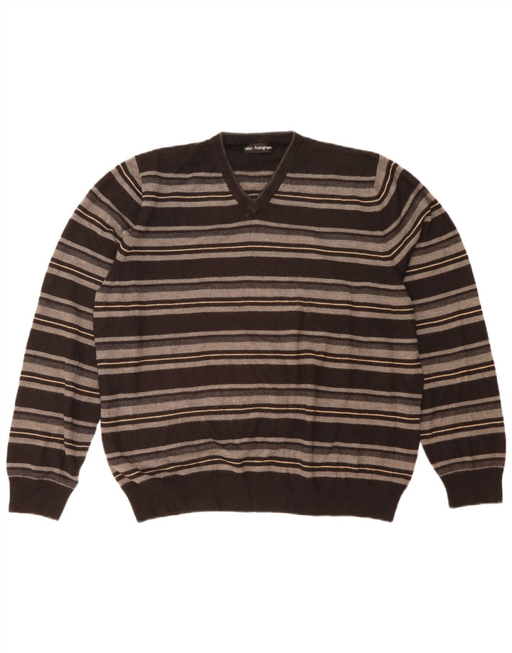 Marks & Spencer Suéter con Cuello en V Autograph para Hombre XL Rayas Negras