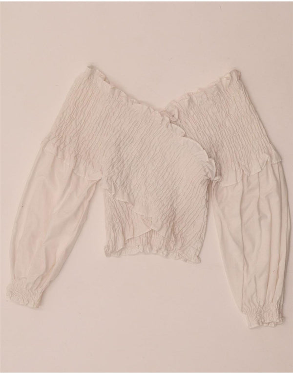 Zara Top corto de manga larga con hombros descubiertos para mujer UK 40 Medium White