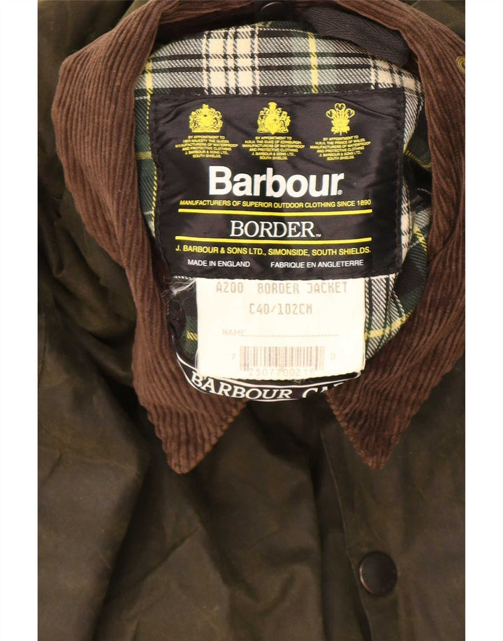 Barbour Chaqueta de algodón encerado con borde para hombre Reino Unido 40 Bloque de color caqui mediano