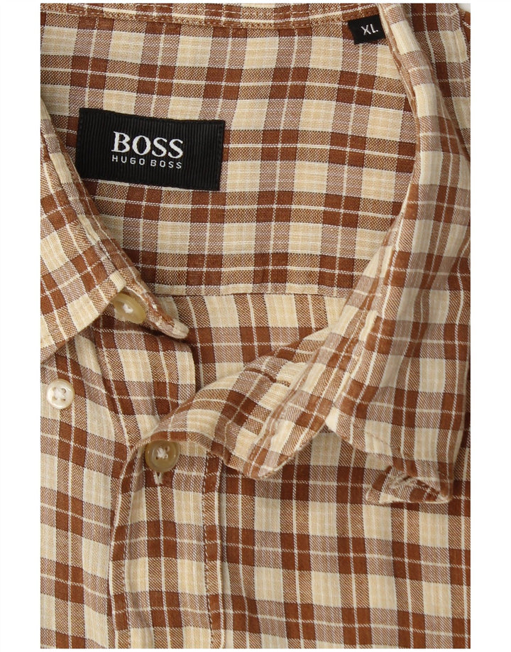 Camisa HUGO BOSS Hombre Manga Corta XL Marrón Cuadros