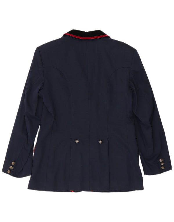 Vintage mujer montando 4 botones Blazer chaqueta IT 42 lana azul marino medio