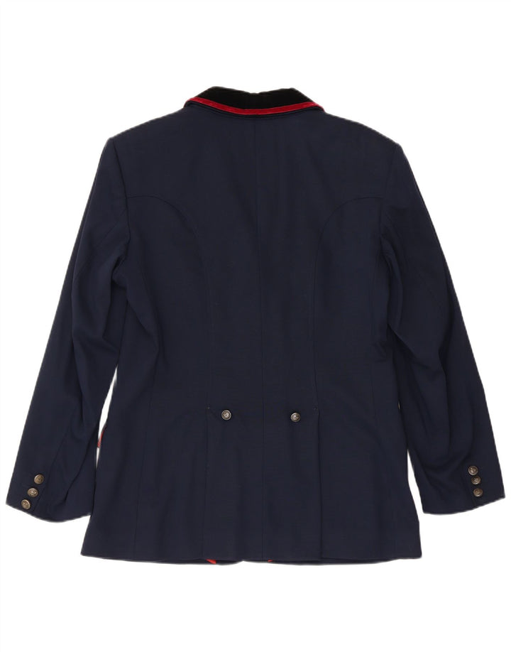 Vintage mujer montando 4 botones Blazer chaqueta IT 42 lana azul marino medio