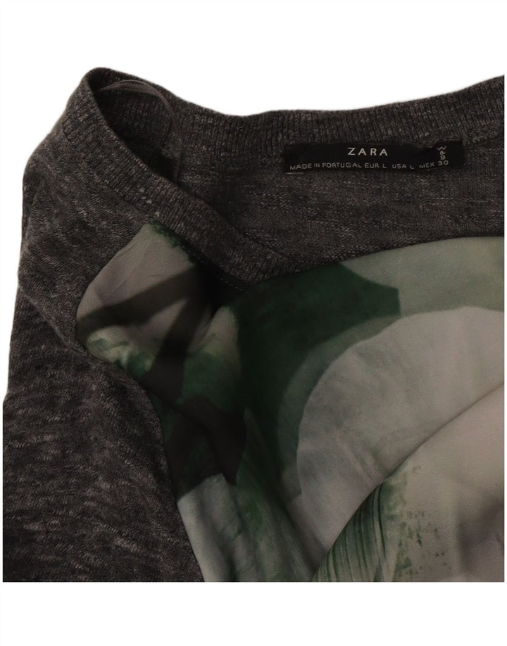 Zara Mujer Blusa Top Reino Unido 46 Grande Gris Floral