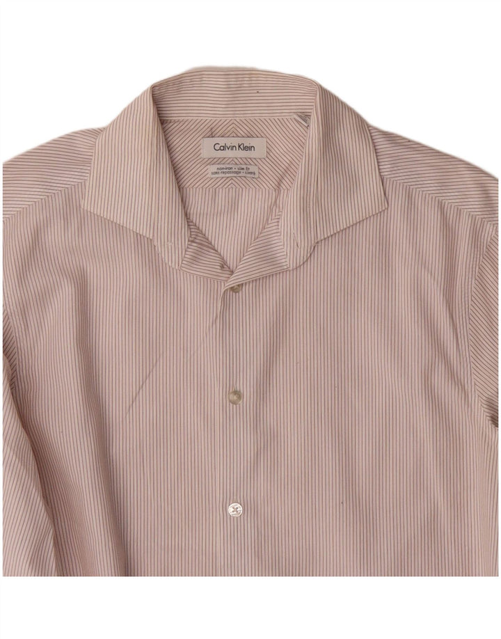 CALVIN KLEIN Camisa para hombre Talla 15 Mediana Algodón a rayas blancas