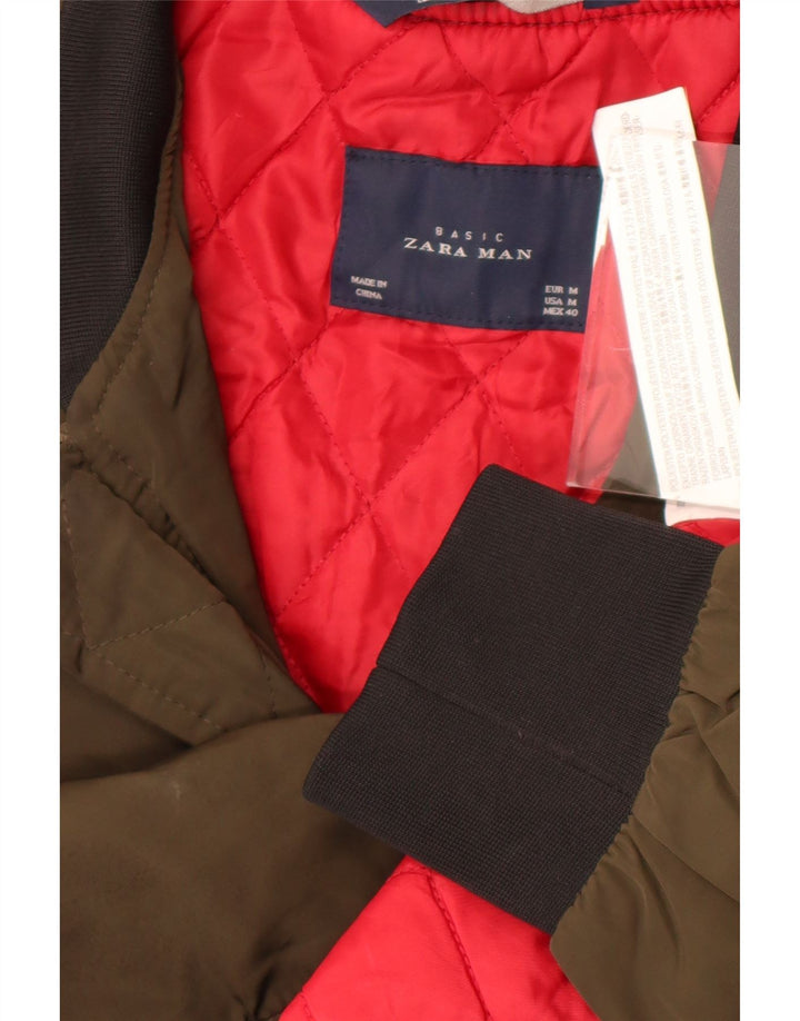 Zara Hombre Cazadora Bomber ES 38 Mediano Caqui Colorblock Poliéster