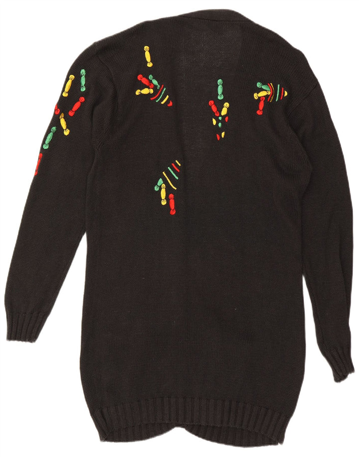 VINTAGE Mujer Longline Cardigan Suéter EU 42 Grande Negro