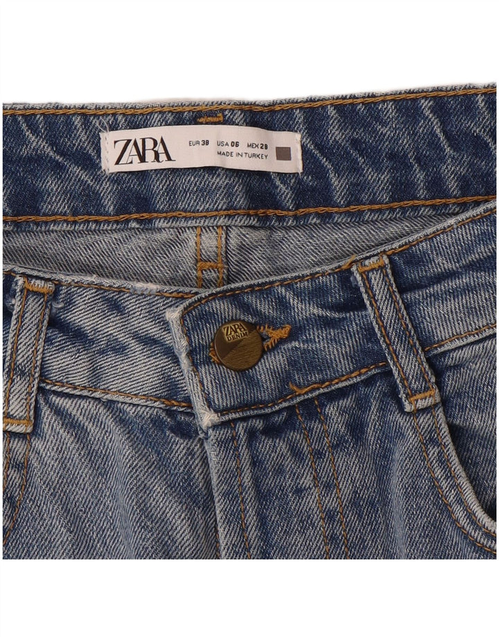 Zara Pantalones cortos de mezclilla desgastados para mujer EU 38 Small W28 Azul