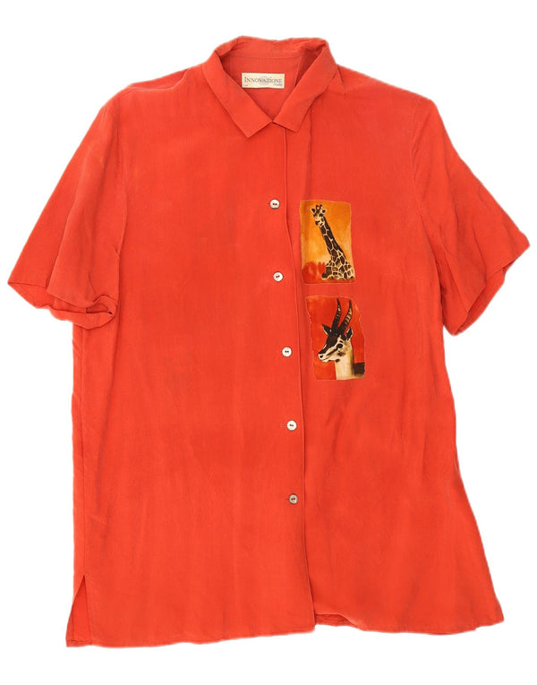 Camisa Vintage Mujer Loose Fit Manga Corta IT 44 Medium Rojo Animal Print