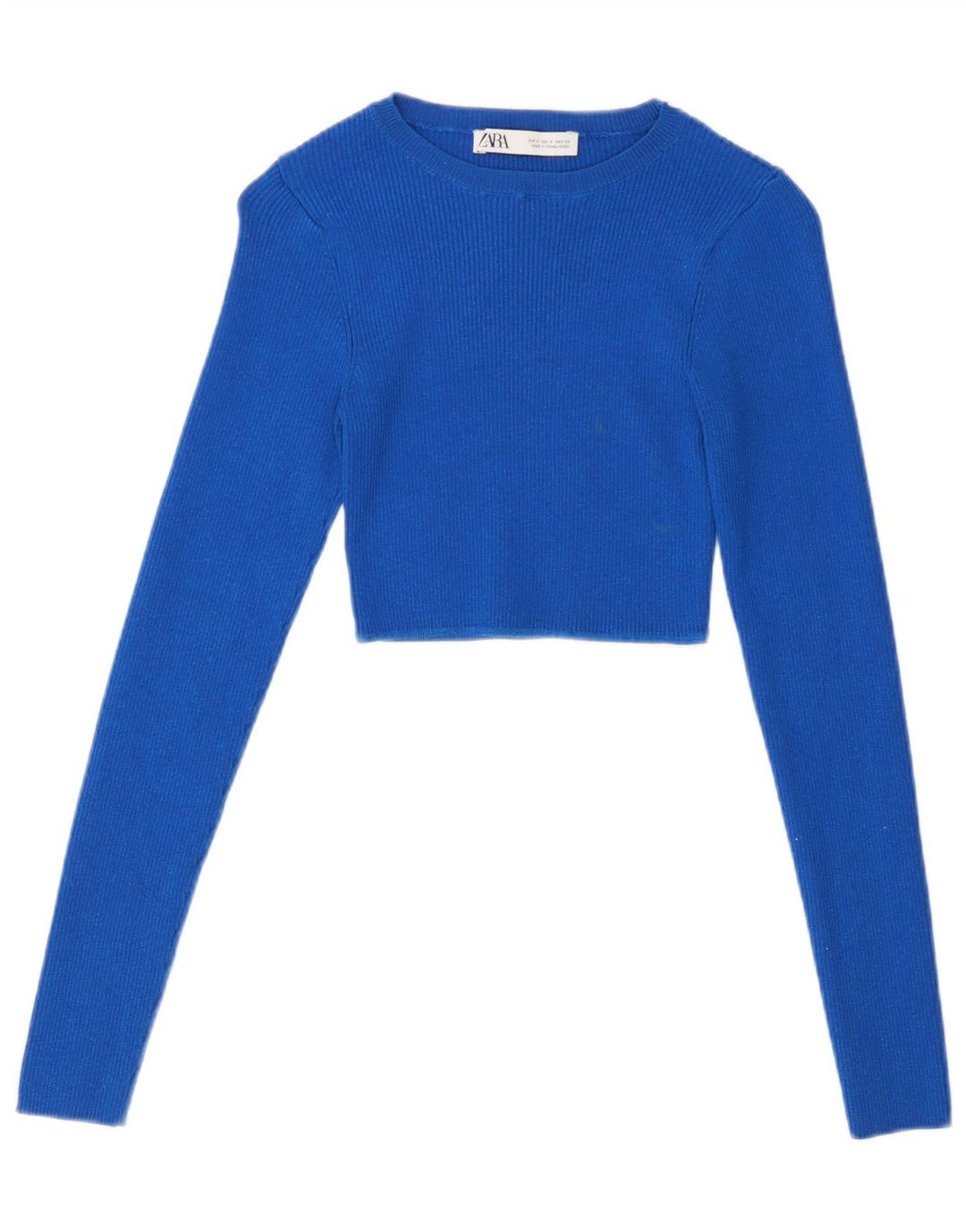 Zara Mujer Crop Top Manga Larga UK 8 Small Viscosa Azul