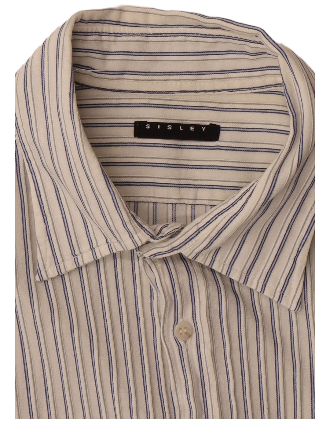 Sisley Hombre Camisa De Manga Corta Medium Off White Pinstripe
