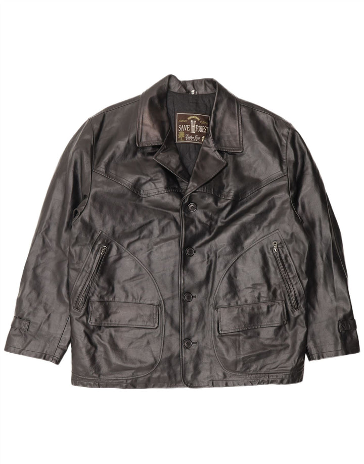 Essebi Chaqueta de cuero para hombre IT 50 Cuero negro grande