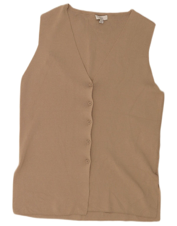 Marks & Spencer Womens Sleeveless Cardigan Top UK 16 Large Brown Viscose