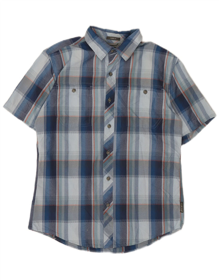EDDIE BAUER Camisa de manga corta de corte clásico para hombre Nylon a cuadros azul pequeño