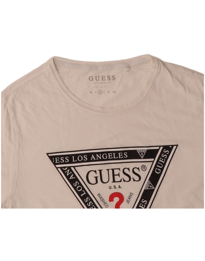 GUESS Camiseta gráfica ajustada para hombre Top mediano de algodón blanco roto