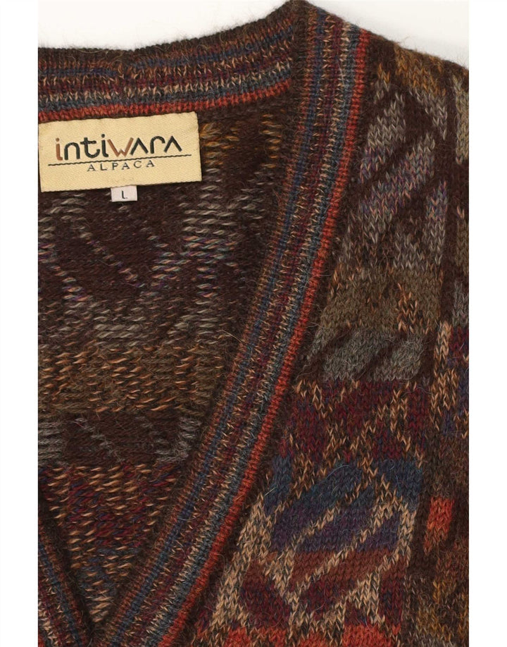 Intiwara Cárdigan para hombre suéter grande de lana de alpaca geométrico multicolor