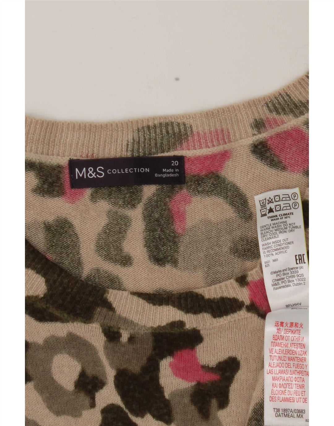 Marks & Spencer Suéter con Cuello Barco y Patrón Abstracto para Mujer UK 20 2XL