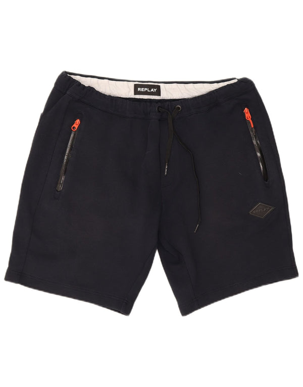 Replay Pantalones cortos deportivos gráficos para hombre XL Algodón azul marino