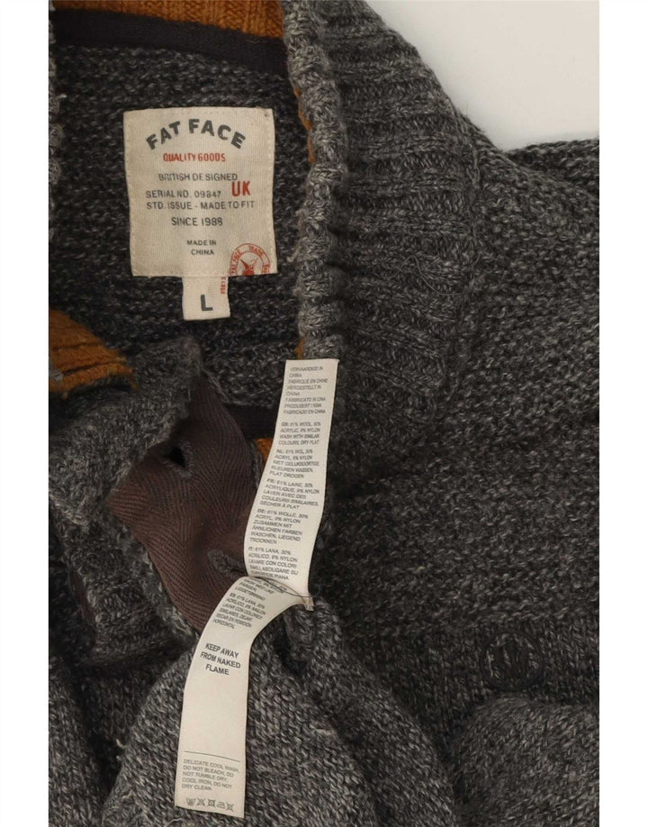 Jersey de hombre con cuello abotonado de lana moteada gris grande de Fat Face