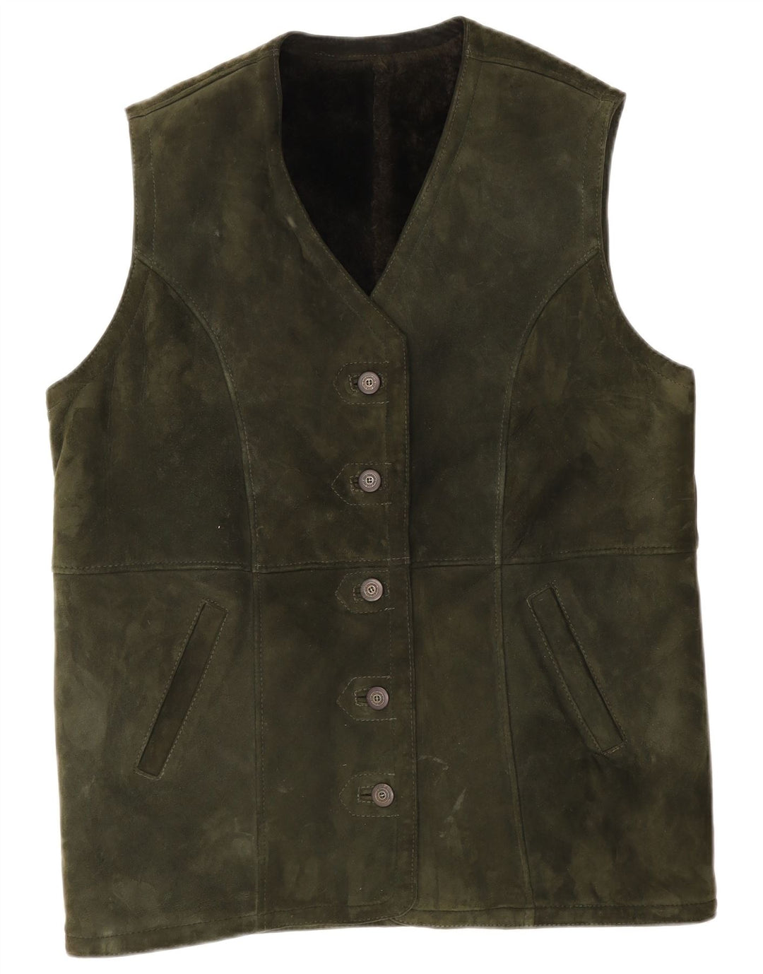 Vintage mujer ante Gilet Reino Unido 14 grande caqui